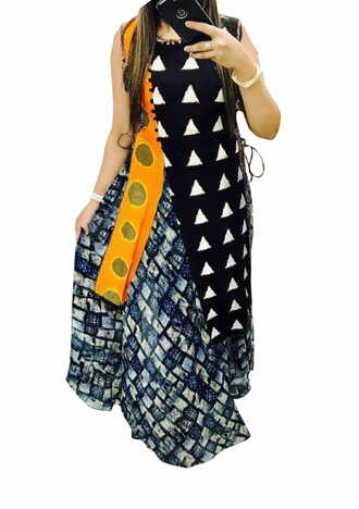 Stylish Black Color Digital Printed Rayon Ready Made Kurti For Ladies