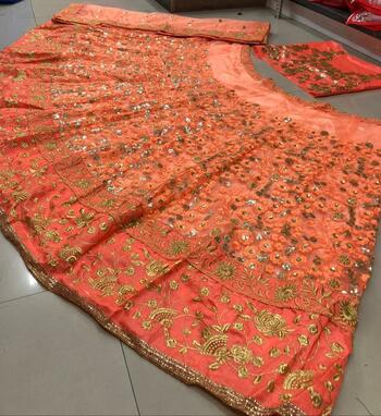 Wedding wear Orange Color Soft Net Embroidered Lehenga Choli For Women