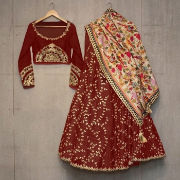 Admirable Red Designer Banglori Silk Party Wear Lehenga Choli