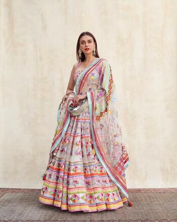 Pleasing Multi Color Designer Digital Printed Georgette Function Wear Lehenga Choli