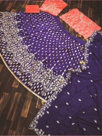 Violet Taffeta Silk Embroidered Work Lehenga Choli For Wedding Wear