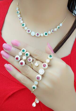 Stunning Green & Pink Diamond Colour Jewellery Set KLP208