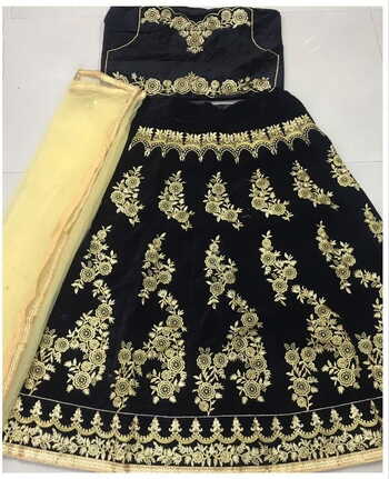 Flaunt Black Color Indian Wear Tapetta Fancy Velvet Embroidered Designer Work Lehenga Choli