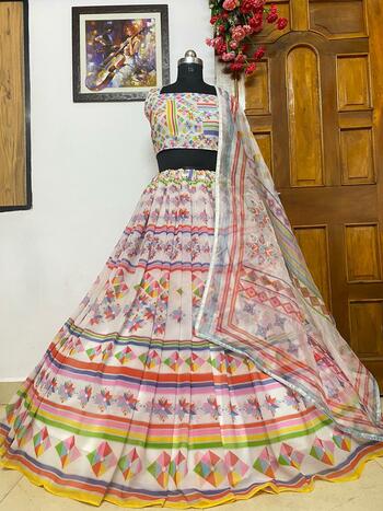 Pleasing Multi Color Designer Digital Printed Georgette Function Wear Lehenga Choli