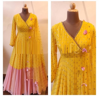 Yellow Colour Heavy Cotton With Hand Work Salwar Suit Semi Stitched For Function Wear