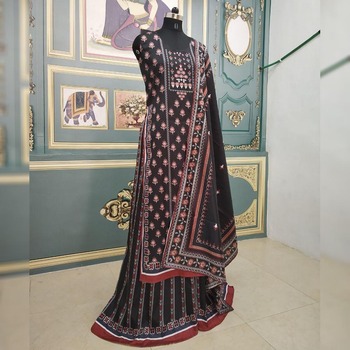 Black Colour Taffeta Digital Print Palazzo Suit For Function Wear