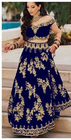 Trendy Royal Blue Color Embroidered Work Fancy Velvet Tapetta Fancy Wedding Wear Lehenga Choli