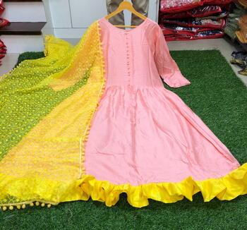 Yellow Colour Heavy Cotton With Hand Work Salwar Suit Semi Stitched For Function Wear