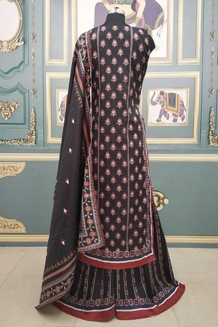 Black Colour Taffeta Digital Print Palazzo Suit For Function Wear