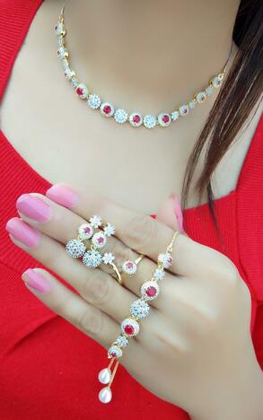 Lovely Pink Diamond Colour Jewellery Set For Women KLP210