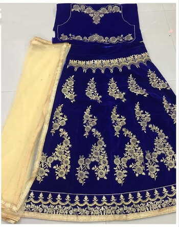 Trendy Royal Blue Color Embroidered Work Fancy Velvet Tapetta Fancy Wedding Wear Lehenga Choli