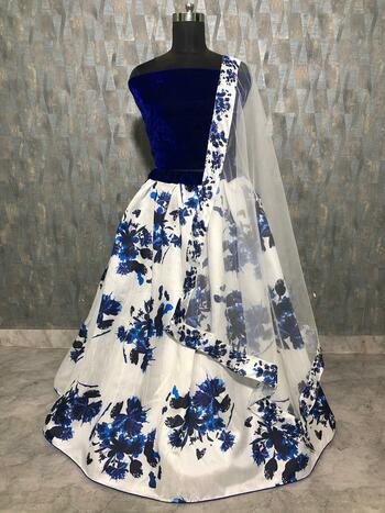 Alluring Satin Silk Wedding Wear Printed Design Lehenga Choli For Women