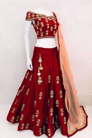 Flattering Red Color Party Wear Tapetta Silk Coding  Embroidered Work Lehenga Choli