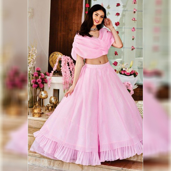Prodigious Pink Color Organza Ruffle Lehenga Choli For Function Wear