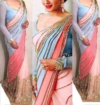 Beautiful Sky Blue Color Designer Georgette Sequence Embroidered Work Saree Blouse