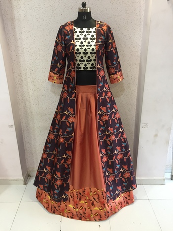 Multicolor Silk Digital Printed Jacket Style Indo Western Lehenga Choli