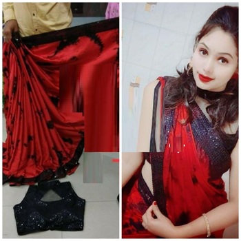 Red Color Gajji Silk Saree with Readymade Net Sequence work Blouse