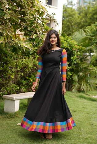Function Wear Black Color Full Stitched Fancy Border Rayon Gown Design