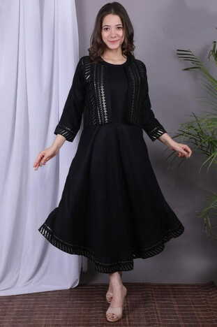 Modern Black Color Latest Full Stitched Rayon Sequence Work Jacket Kurti For Party Wear