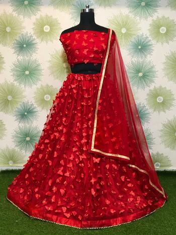 Trendy Red Color Net Embroidered Work Wedding Wear Lehenga Choli
