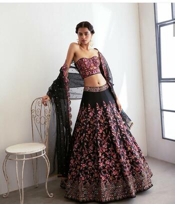 Stylish Black Tapeta Silk Embroidered Diamond Work Lehenga Choli