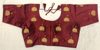 Ethnic Wear Maroon Silk Zari Hand Work Readymade Blouse Design