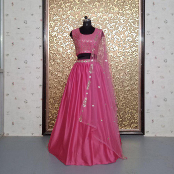 Amazing Pink Color Satin Silk Sequence work Wedding Wear Lehenga Choli