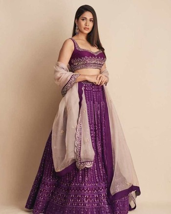 Violet Georgette Chine Stitched Sequence Work Lehenga Choli