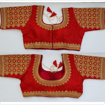 Trendy Red Silk Handwork Thread Work Readymade Blouse