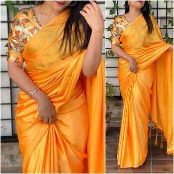 Winsome Satin Silk Plain Saree with Four Color Sequence Work Blouse Online