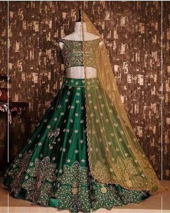Green Colored Party Wear Tapeta Silk With Embroidered Work Lehenga Choli