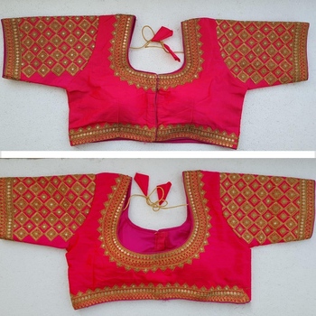 Stylish Rani Colour Silk Handwork Readymade Blouse Online