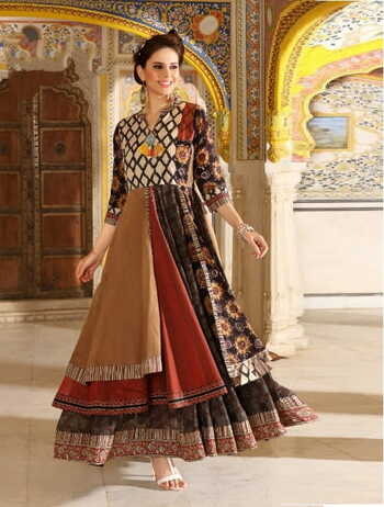 Winsome Multi Color Chanderi Digital Printed Full Stitched Gown
