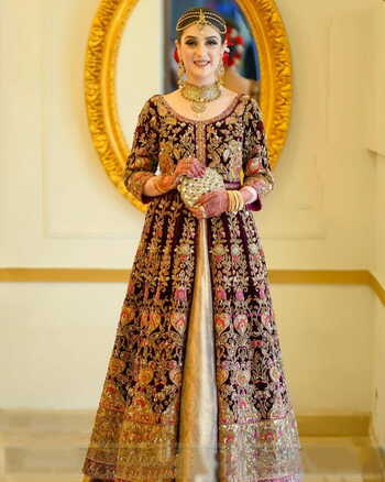 Exciting Maroon Color Wedding Wear Markable Velvet Full Diamond Embroidered Dori Work Salwar Suit For Women