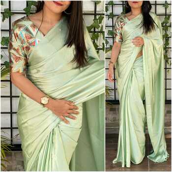 Winsome Satin Silk Plain Saree with Four Color Sequence Work Blouse Online