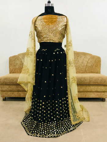 Provocative Black Color Designer Georgette Silk Sequence Thread Work Lehenga Choli For Wedding Wear