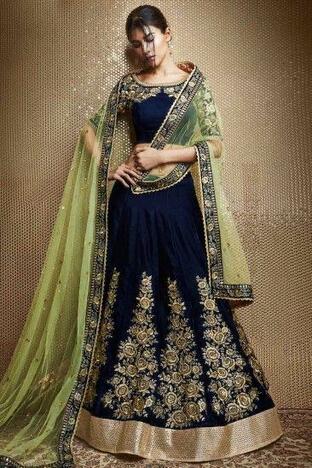 Stunning Navy Blue Color Designer Tapeta Velvet Embroidered Work Wedding Wear Lehenga Choli