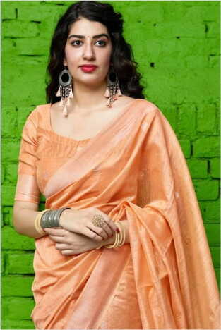 Fantastic Orange Color Banarasi Silk Designer Cotton Weaving Saree Blouse For Wedding Wear