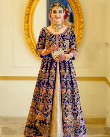 Party Wear Royal Blue Color Markable Velvet Embroidered Full Diamond Dori Work Fancy Salwar Suit