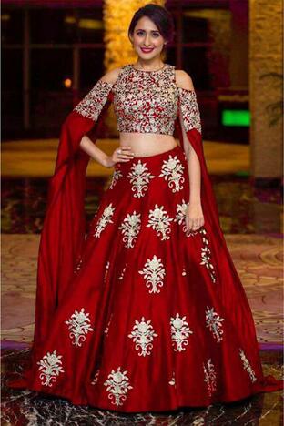 Charismatic Red Color Designer Wedding Wear Taffeta Silk Embroidered Work Lehenga Choli