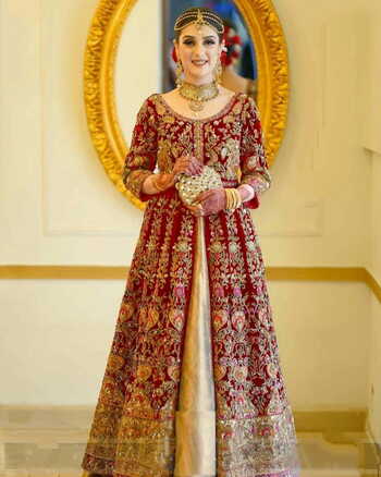 Stylish Red Color Function Wear Dori Embroidered Full Diamond Work Designer Salwar Suit