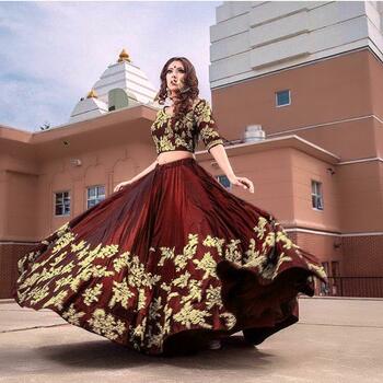 Wedding Wear Brown Color Designer Paper Silk Fancy Embroidered Work Lehenga Choli