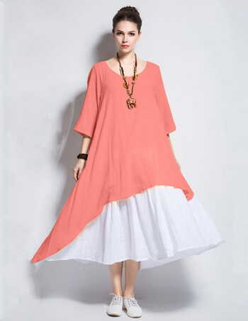 Beautiful Peach Color Cotton Full Stitched Plain Top Skirt