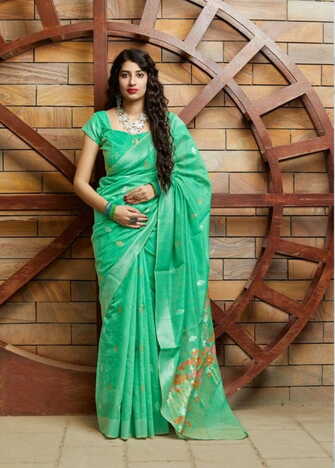 Groovy Sea Green Color Designer Banarasi Silk Cotton Weaving Saree Blouse For Function Wear