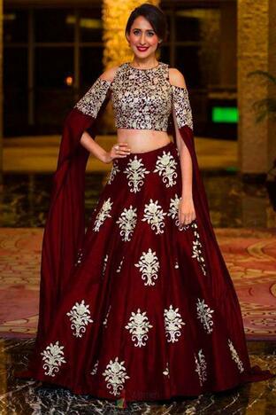 Desirable Maroon Colored Designer Tapeta Silk With Embroidered Work Lehenga Choli