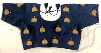 Lovely Navy Blue Silk Zari Hand Work Full Stitched Blouse For Women