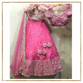 Pink Color Satin Silk Embroidered Work Wedding Wear Lehenga Choli