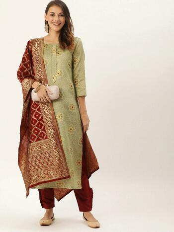 Gorgeous Banarasi Silk Jari Weaving Unstitched Dress Material For Women