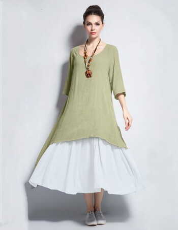 Exceptional Green Color Plain Cotton Top Skirt Ready Made For Women