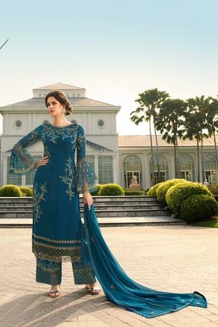 Admirable Rama Blue Color Wedding Wear Faux Georgette Embroidered Work Designer Salwar Suit